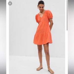 Gap Coral Gauze Puff Sleeve Tier Dress L